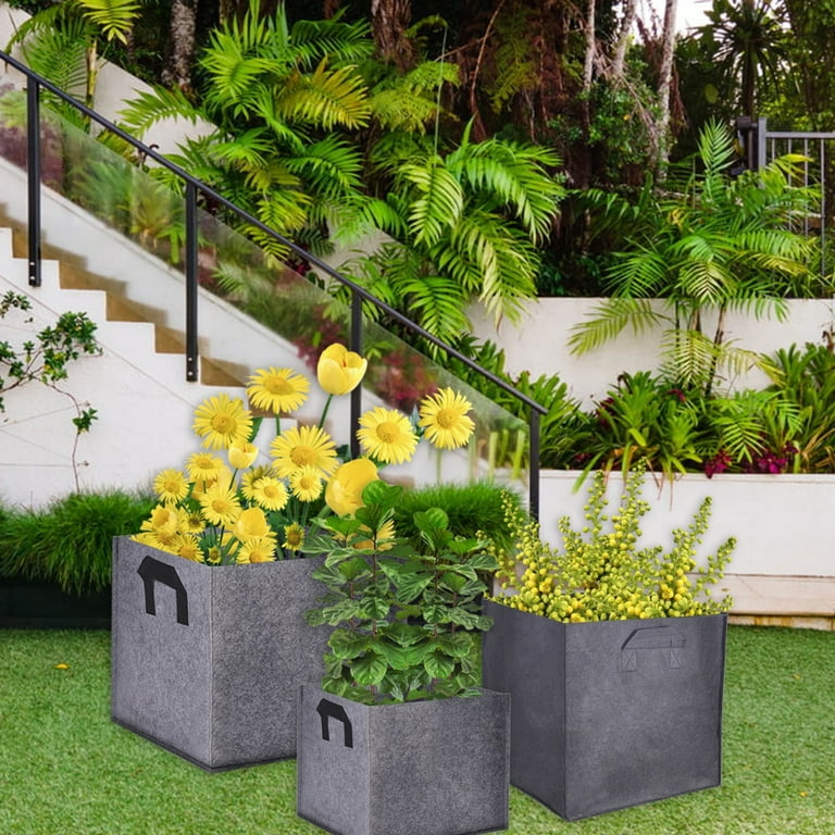 4 Gallon Square Grow Bags Fabric Planting Pots with Handles for Indoor and  Outdoor,Gray 