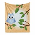 thumbnail image 1 of Owl Print Soft Flannel Fleece Throw Blanket, Pattern of a Flying Creature on a Tree Branch in a Sunny Forest, Cozy Plush for Indoor and Outdoor Use, 70" x 90", Peach and Multicolor, by Ambesonne, 1 of 5