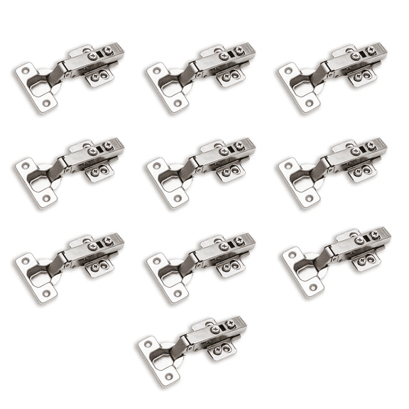 Stainless Steel 110 Degree Full Overlay Soft Closing Clip on Frameless Cabinet Hinges, Silver, 10 Pack