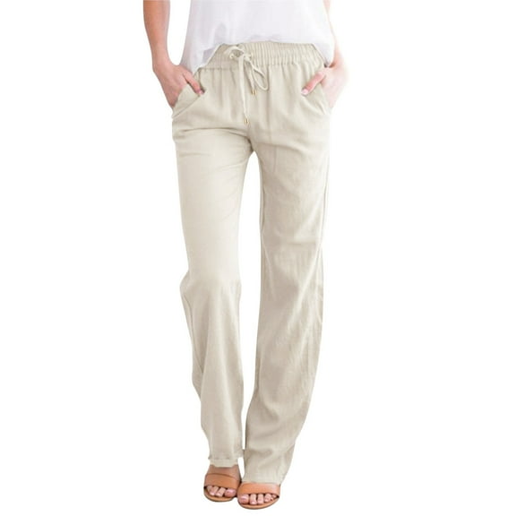 BKQCNKM Jumpsuits for Women Casual Pantalones Para Mujer Womens Wide Leg Yoga Pants High Waisted Tie Knot Joggers Casual Loose Plus Size Sweatpants with Pockets Pants for Women Beige L