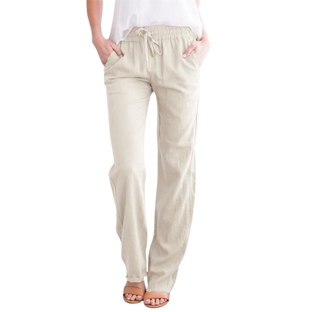 Pantalones de yoga anchos para mujer: pantalones de jogging de cintura alta con nudo, holgados y con bolsillos