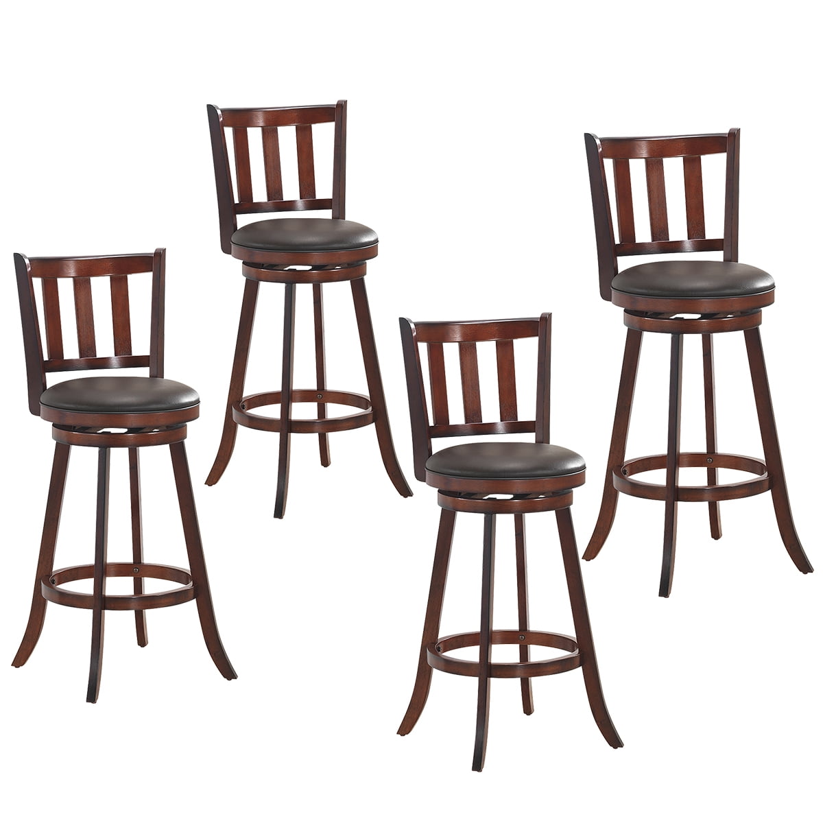 Height 24.5-Set of 2 Counter Height Dining Chair PVC Cushioned Seat COSTWAY Bar Stools Set of 2 Fabric Upholstered 360 Degree Swivel Perfect for Dining and Living Room 