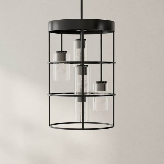 Progress Lighting Burgess 5-Light Hall & Foyer Light, Matte Black, Seeded Glass
