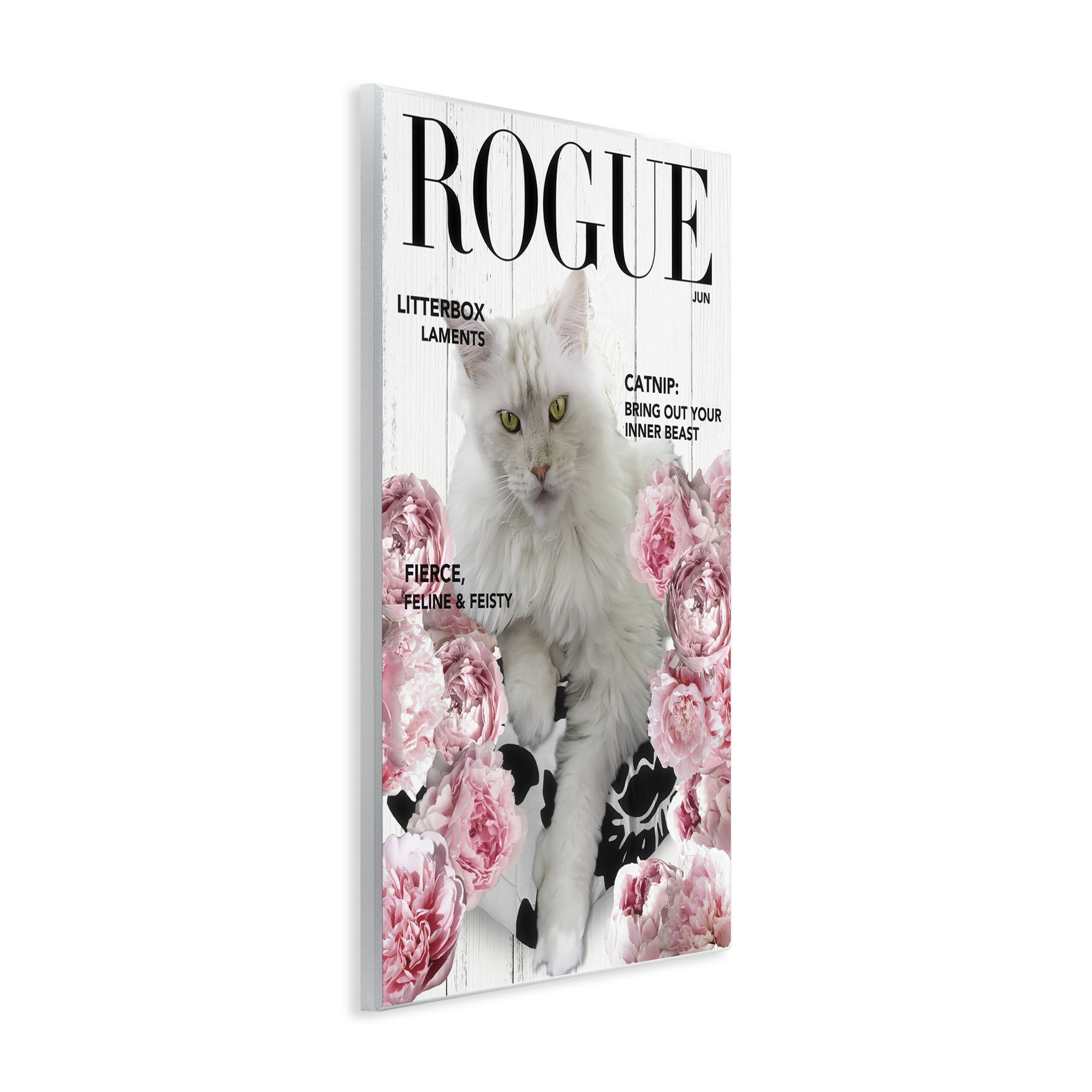 Funny Floral Cat Magazine Wall Plaque Art, design by Sasha