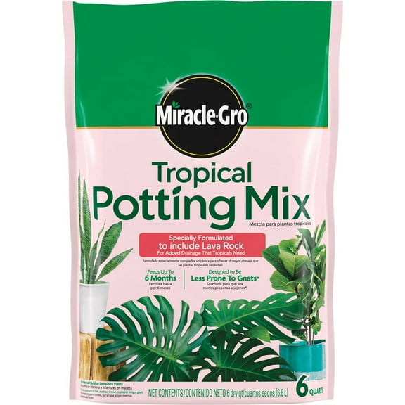 Miracle-Gro Tropical Potting Mix Soil with Lava Rock, 6 qt