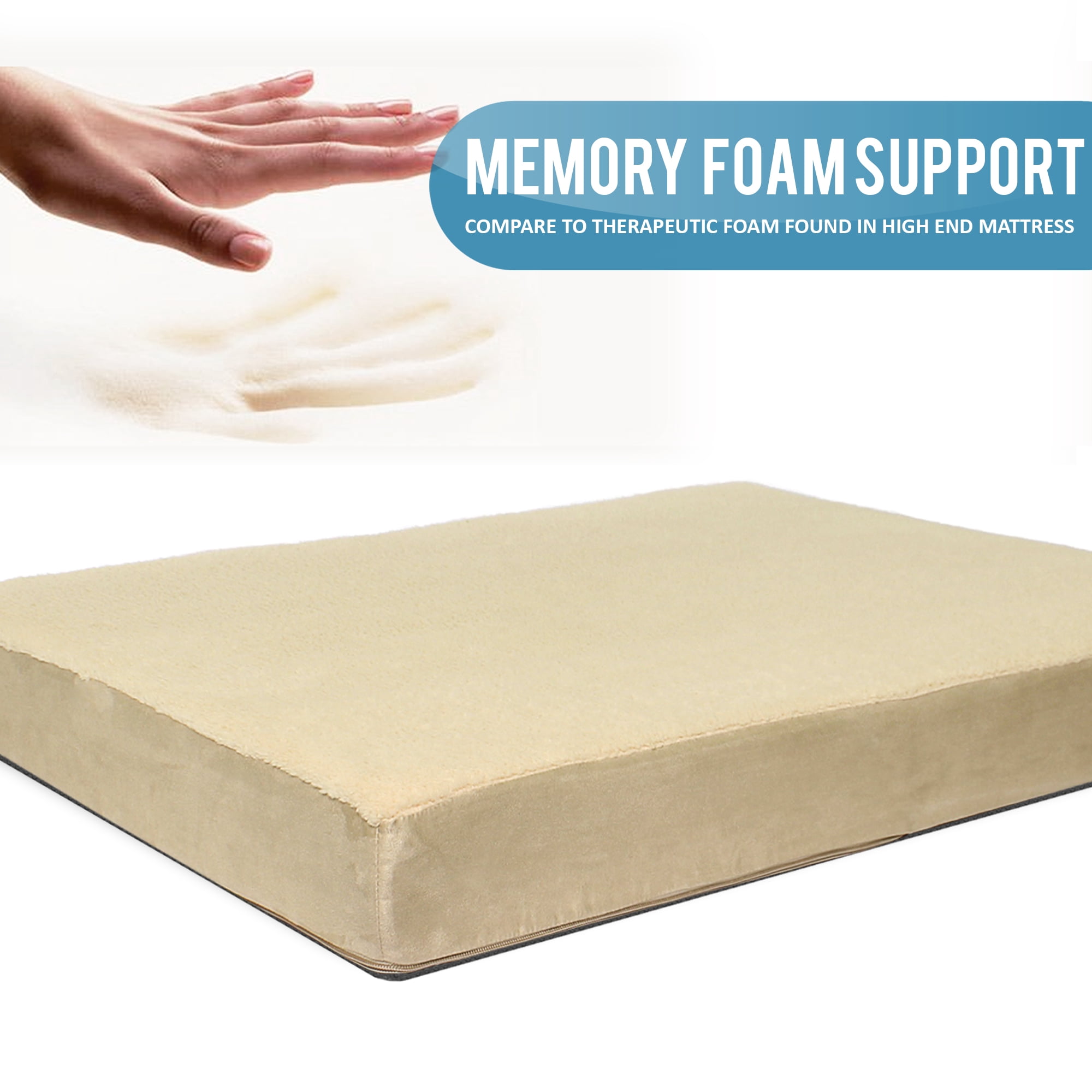 ComfyPaws - Rectangular Orthopedic Memory Foam Dog Bed - Includes Waterproof Inner Protector & Removable Cover - Brown - Large