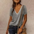 thumbnail image 2 of B91xZ Hauts à Manches Courtes pour Femmes Décontracté Manches Longues Coupe Ample Basique Col Rond T-Shirts Unis, Gris TG, 2 of 5