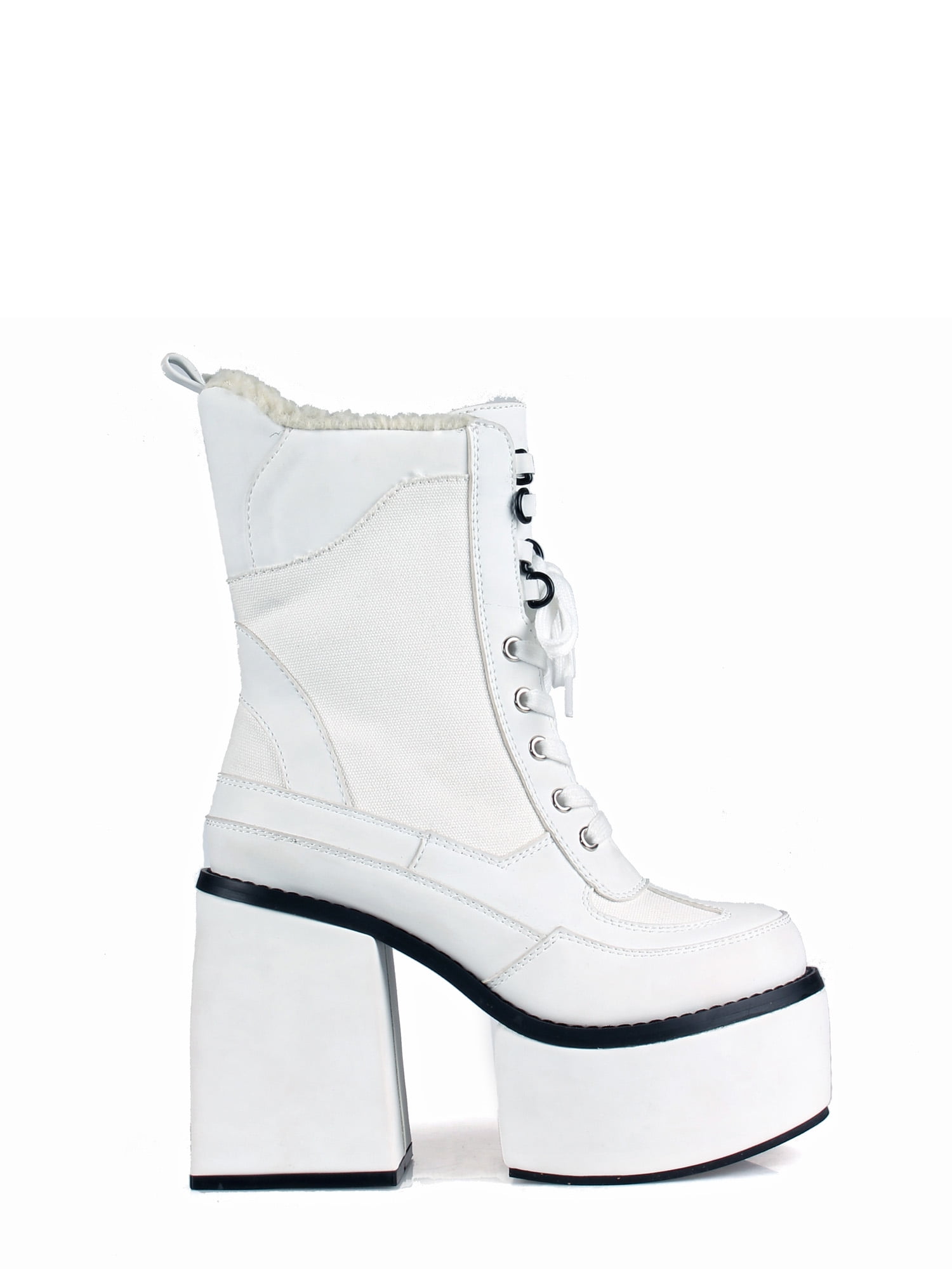 Lace up Women's Platform Block Heel Mid Calf Boots in White