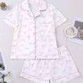 thumbnail image 2 of XIAOCHA Women's Bow Print Pajama Set Loose Short Sleeve Notched Collar Sleepwear Soft Playful Sleep Pajamas Set, 2 of 5