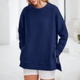 thumbnail image 2 of Rovga Women Sweatshirts Long Sleeve Long Fit Tops O-Neck Soft Pullovers Side Zip Shirts Female Outwear, 2 of 9