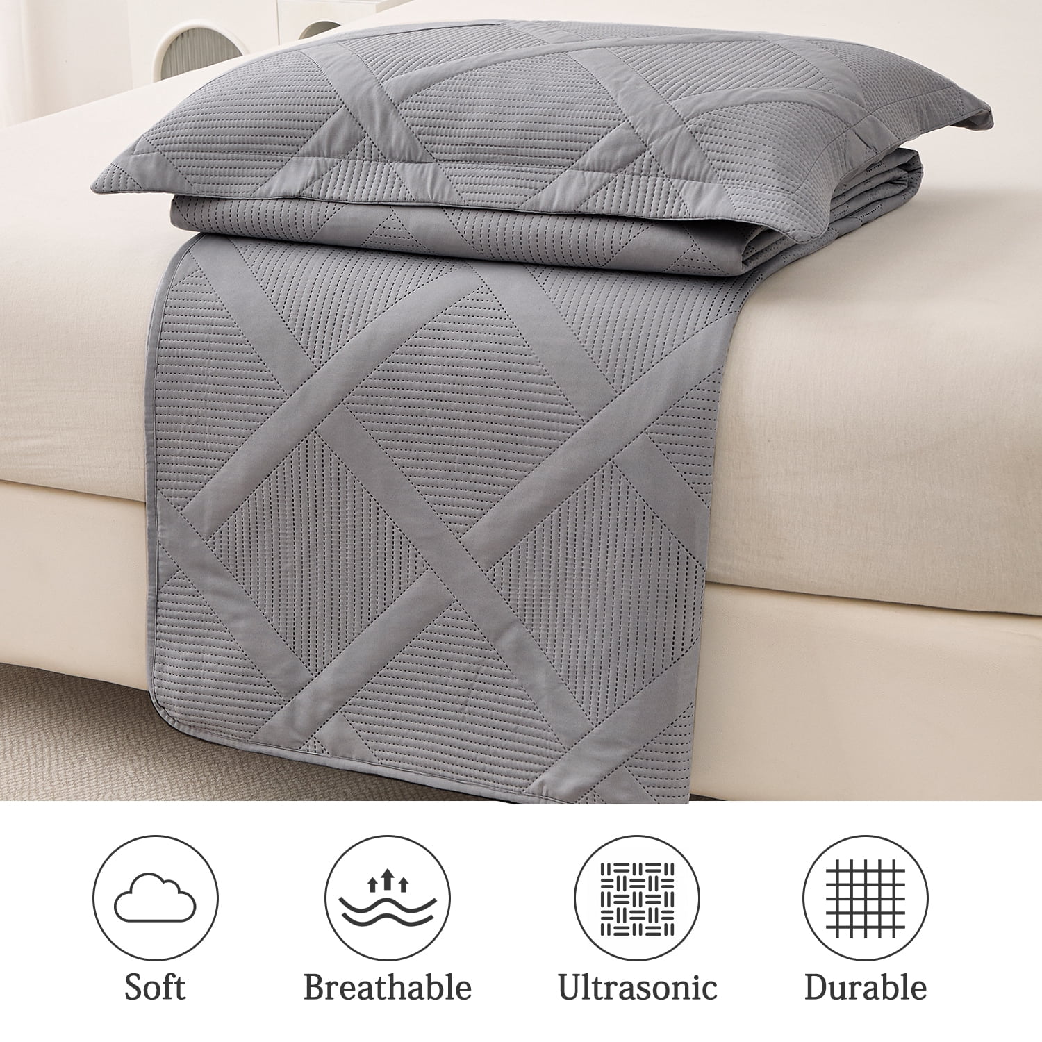 Jessy Home Queen/Full Size Quilts Dark Gray Lightweight Geometric Microfiber Bedspread Coverlet Set