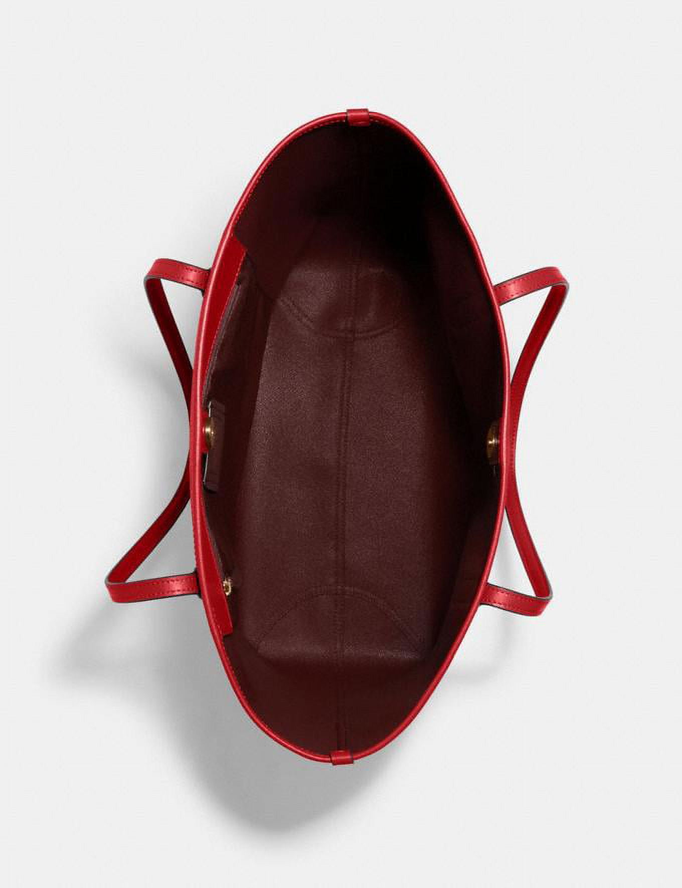 Coach Women's City Tote Handbag In Signature Canvas Leather (Brown / Red)