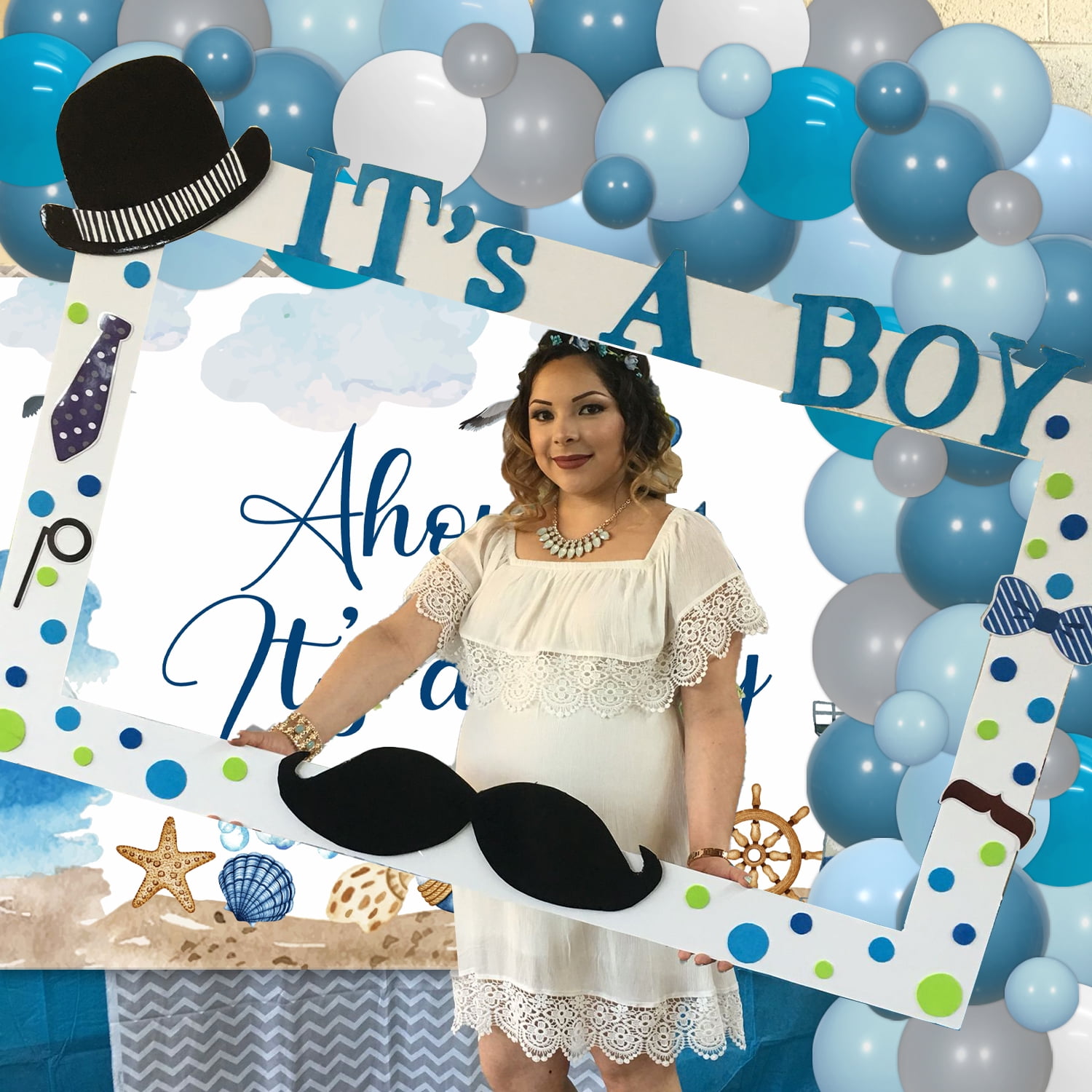 Nautical Baby Shower Decorations for Boy, Ahoy It’s A Boy Printed Background and Blue Theme Balloon Arch Kit for Kids Baby Shower Party Decoration Supplies.