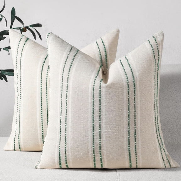 Spring Striped Throw Pillow Covers 20x20 Set of 2 Green Pillow Covers