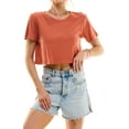 thumbnail image 2 of Women's Boxy Crop Top Round Neck Short Sleeve Casual 100% Cotton Cropped Tee T-Shirt, Rust, 2XL, 2 of 9