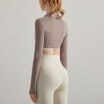 thumbnail image 2 of SWSMCLT Women's Long Sleeve Beloro Shrug Crop Top Thumb Hole Open Front Fitted Light Workout Gym Cut Out Short Sweatshirt Coffee Medium, 2 of 4