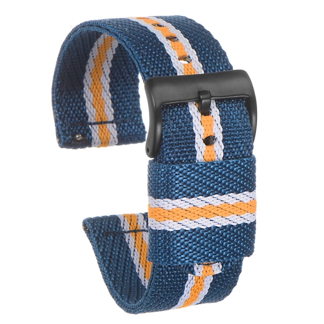 Azul Amarillo Nylon Rayada Correa 24mm Ancho Suave Cómodo Premium Nylon Correa con Negro Hebilla, Universal Reemplazo Lienzo Reloj Correa