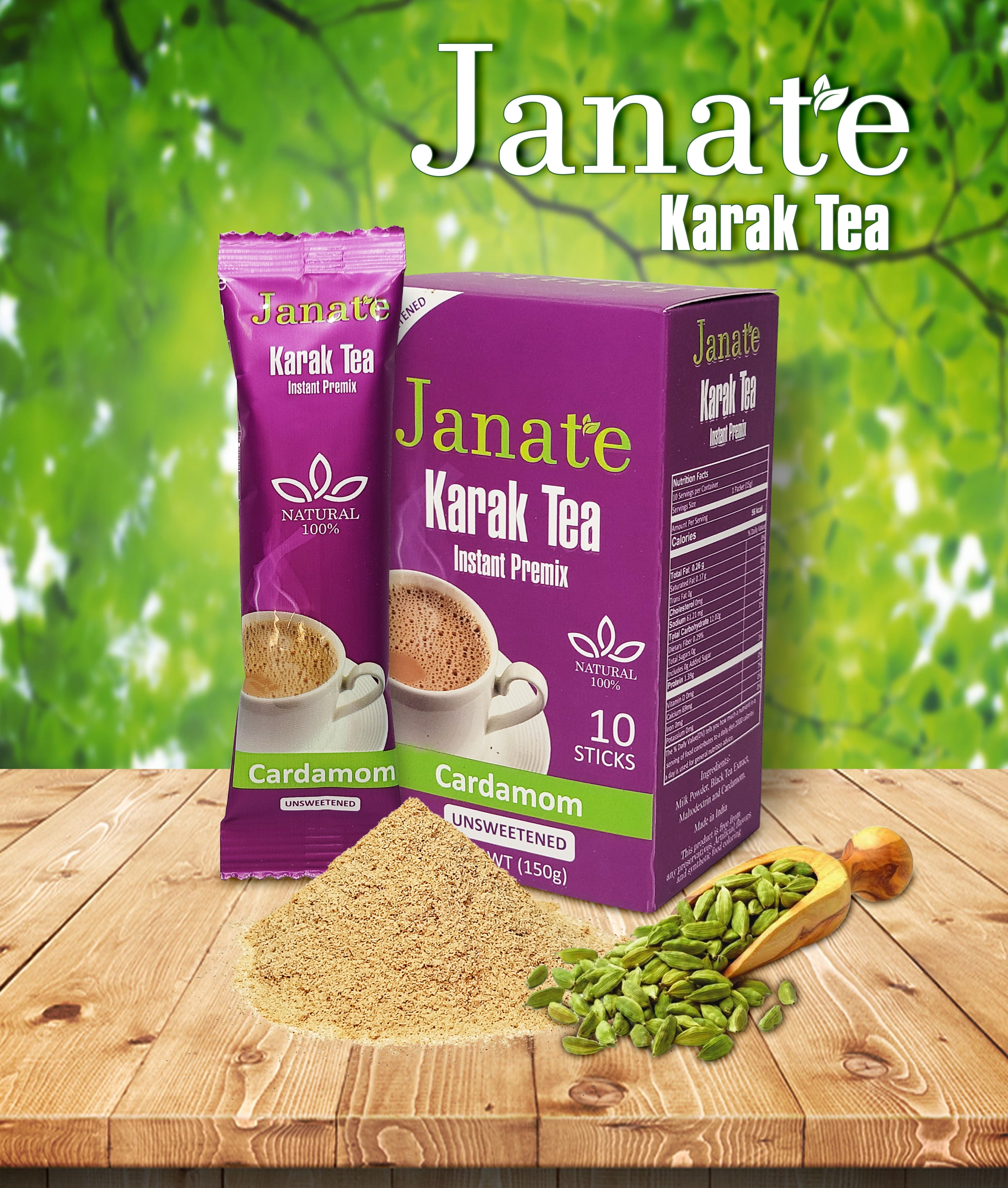 Karak Tea-Chai Latte Instant Premixed 100% Natural with Cardamom-Unsweetened
