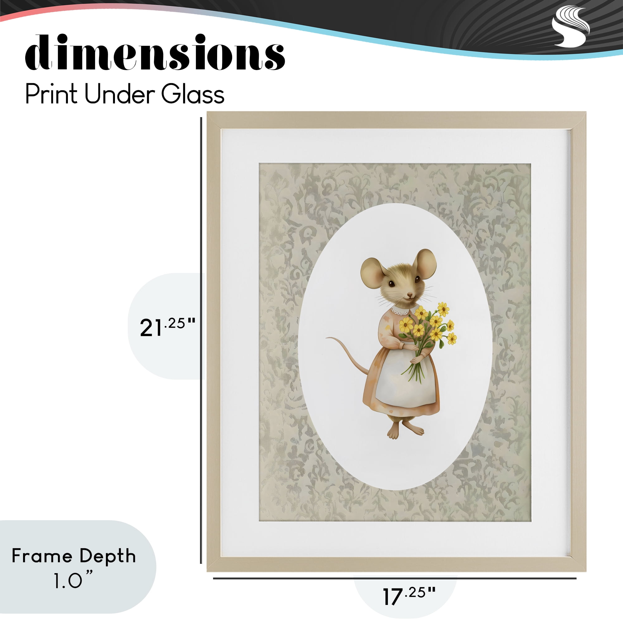 Stupell Industries Little Mouse with Flowers Birch Framed Print Under Glass, design by Arlington Prints