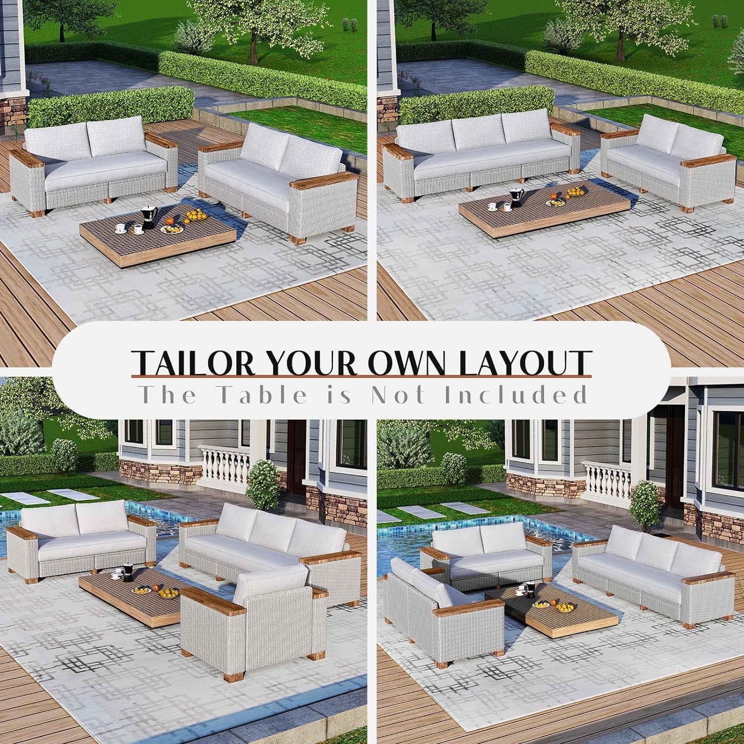 Jocisland Patio Furniture Sets, 4-Piece Wicker Sofa Set, with Outdoor Patio Cushions & 5.9" Wider Wood Armrest…