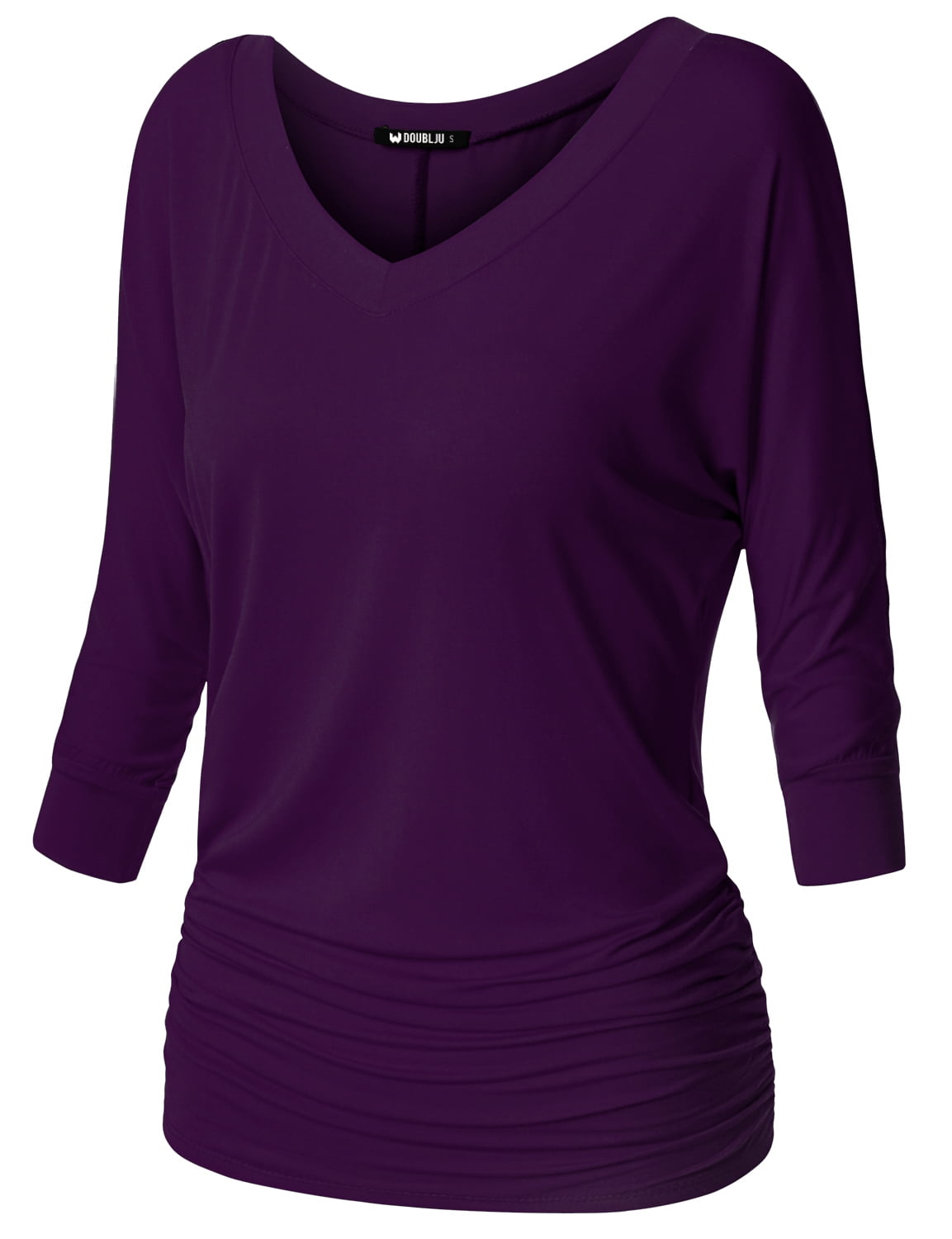 Thanth Womens Dolman Sleeves VNeck Solid Shirring Drape Basic Tunic