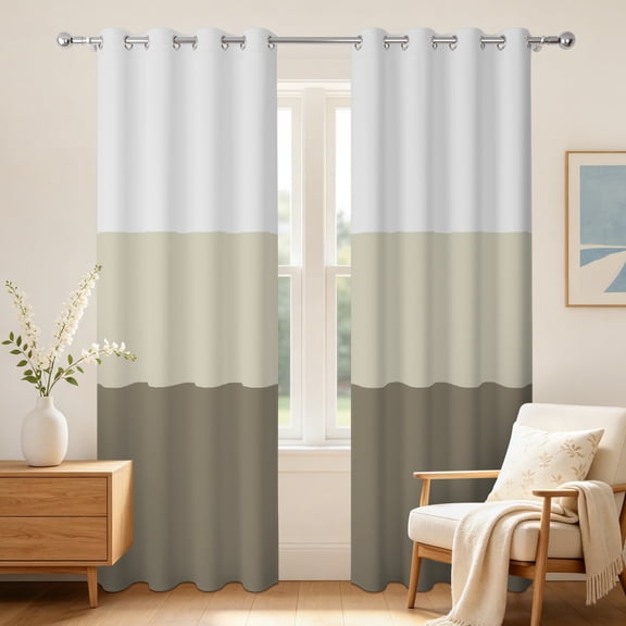Thermal Insulated Blackout Curtains For Bedroom Living Room,2 Panels,42x63 Inch,Grommet Top,Beige Taupe Stripe