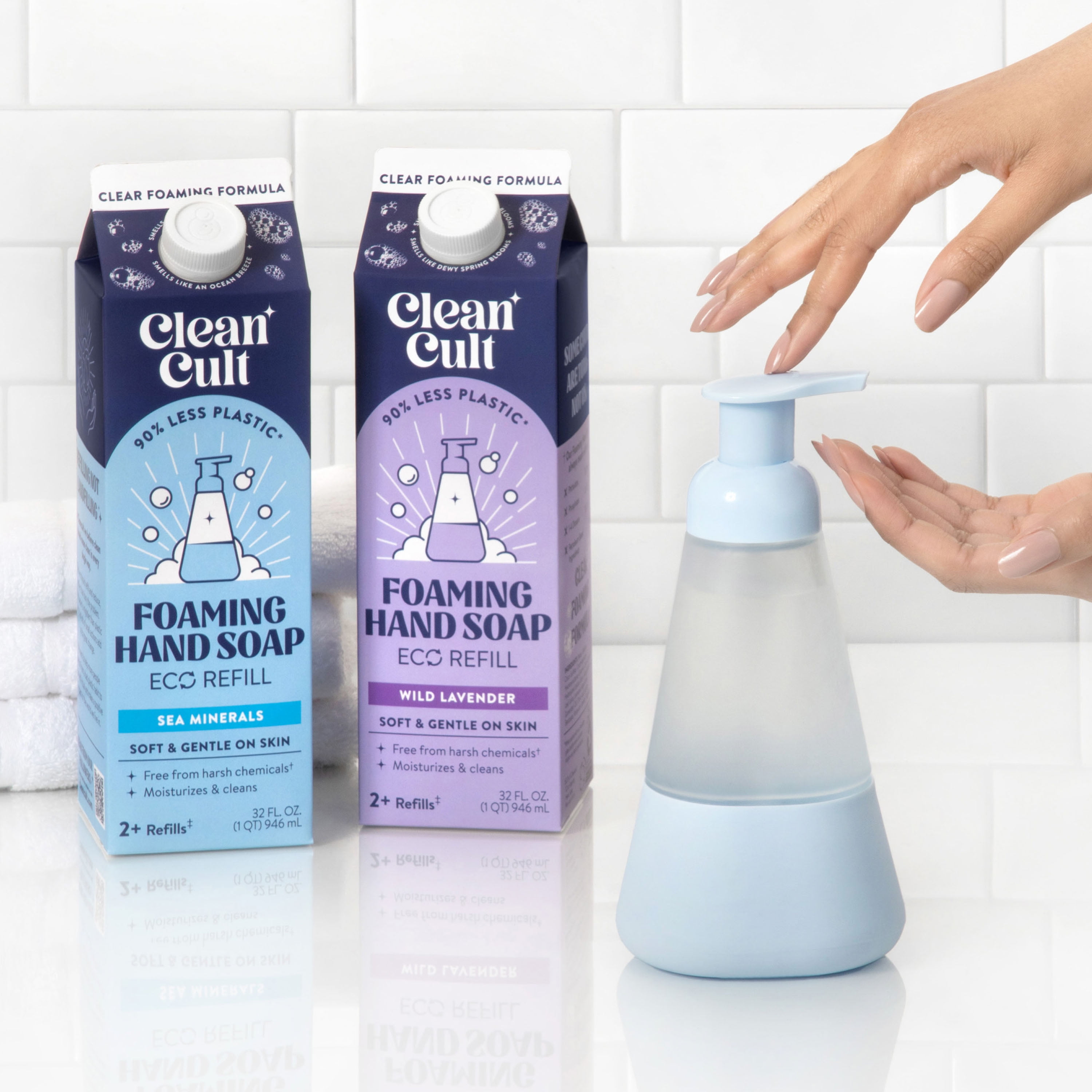 Cleancult Foaming Hand Soap Glass Dispenser, Shatter Resistant, Periwinkle Blue, 2 Pack, 12 oz