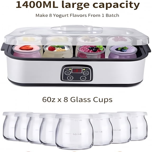 ACDANC Yogurt Maker with Adjustable Temperature&Time Control,1400ML Stainless Steel Yogurt Maker Machine,Includes 8 Lids for Versatile Homemade Creations Yogurt Jar With 8 Lids