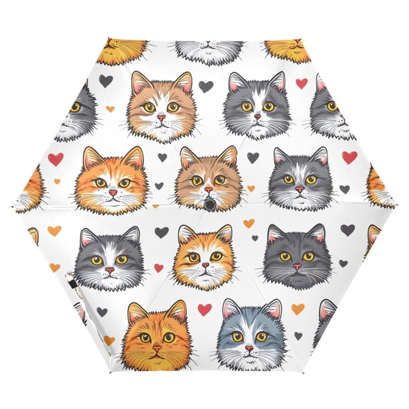 ALAZA Cats Hearts UPF 50  Compact Folding Umbrella for Rain Travel Umbrella Packable