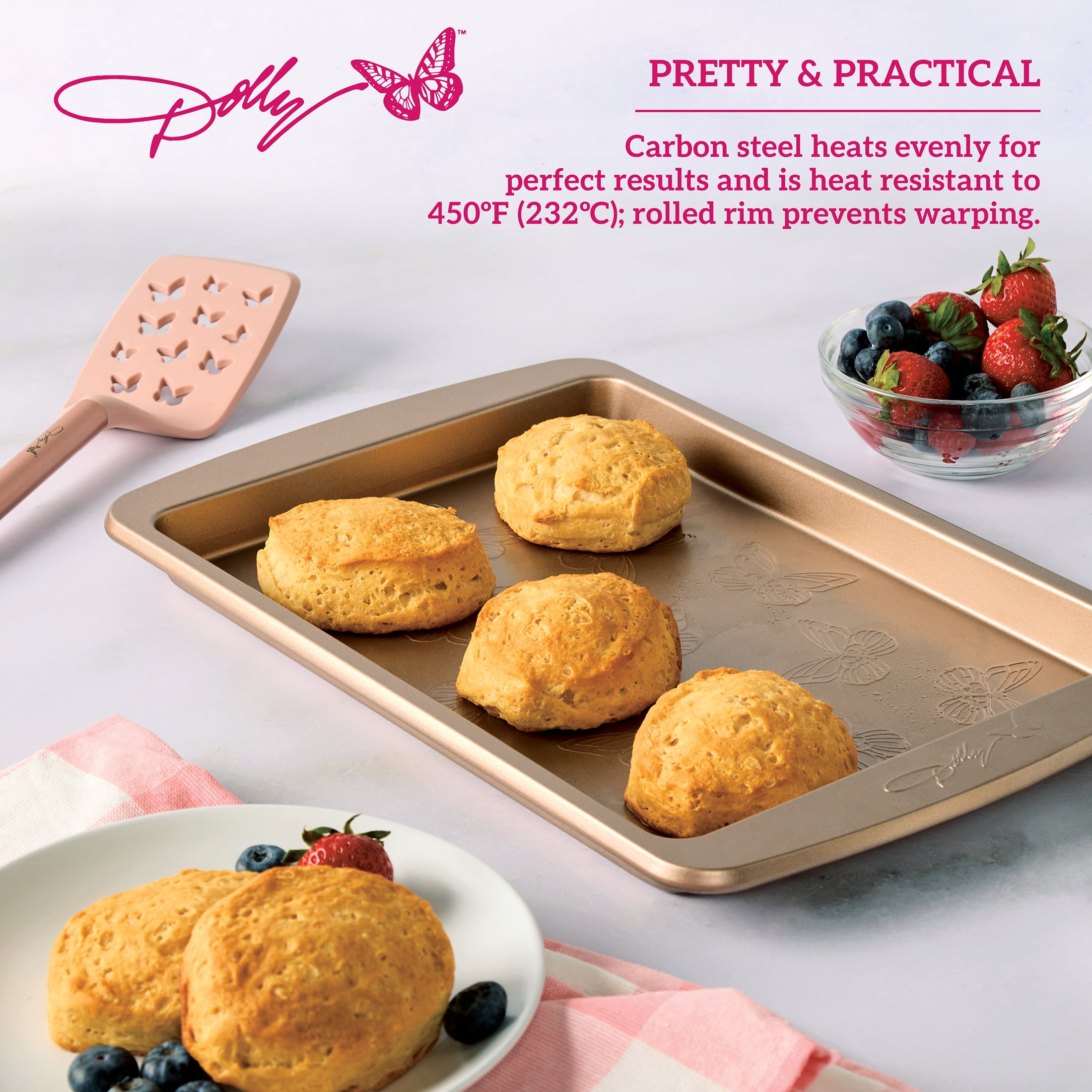 Dolly Parton Butterfly Stamp 9" x 13" Carbon Steel Non-Stick Baking Sheet