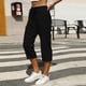 thumbnail image 1 of TaTaai Women's High Waist Linen Pants Elastic Drawstring Waistband with Decorative Ruffles Loose Straight Leg Cropped Length Casual Trousers Featuring Side Pockets Gift, 1 of 7