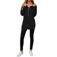 thumbnail image 7 of TWZH Women Solid Color Lapel Collar V Neck Zipper Pockets Sweatshirt, 7 of 7