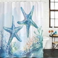 thumbnail image 2 of Teal Blue Coastal Coral Bathroom Shower Curtains with 12 Hooks Polyester Waterproof Shower Curtain for Stalls and Bathtubs Summer Ocean Watercolor Starfish Decorative Bathroom Curtain 54x78 Inches, 2 of 8