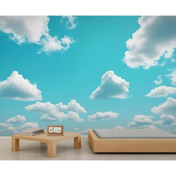 Sky White Clouds Wall Mural - Natural Scenery Wall Murals, Children's Room Hd Photo For Living Room Bedroom, Nature Mural 59"W x 39.4"H (Not Peel and Stick)