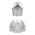thumbnail image 2 of YONGHS Kids Girls Metallic Sleeveless Tank Top with Skirted Shorts Hip Hop Street Dance Costume Silver 10, 2 of 5