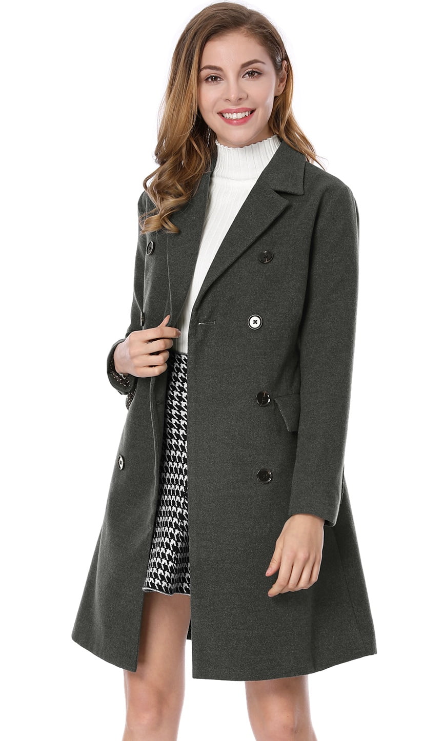 Unique Bargains - Women's Notched Lapel Double Breasted Trench Coat ...