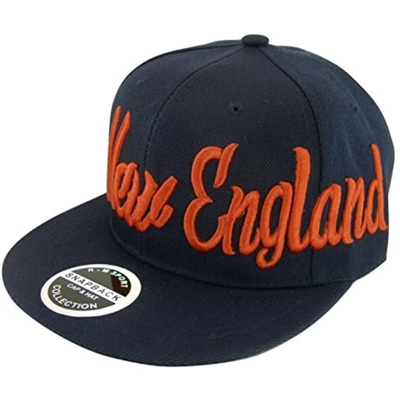 New England Men's Offset Cursive Script Adjustable Snapback Baseball Cap (Navy)