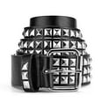 thumbnail image 2 of Punk Rock Silver Black Metal Rivets Pyramid Studs Black Leather w/ Belt, 2 of 4