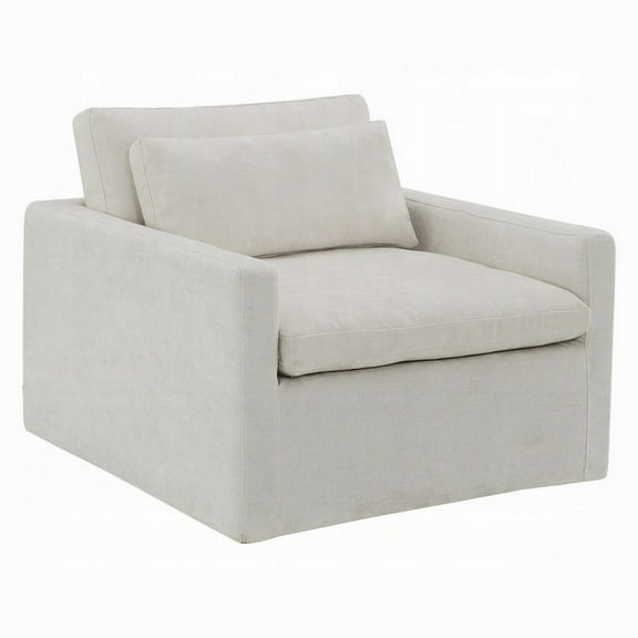 Rick Swivel Accent Chair w Pillow, Square Arm, Ivory White Upholstery