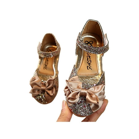 

Harsuny Girl s Uniform Comfort Flat Sandals Glitter Casual Sequins Princess Shoe School Sparkling Low Top Dress Shoes Gold-2 5C