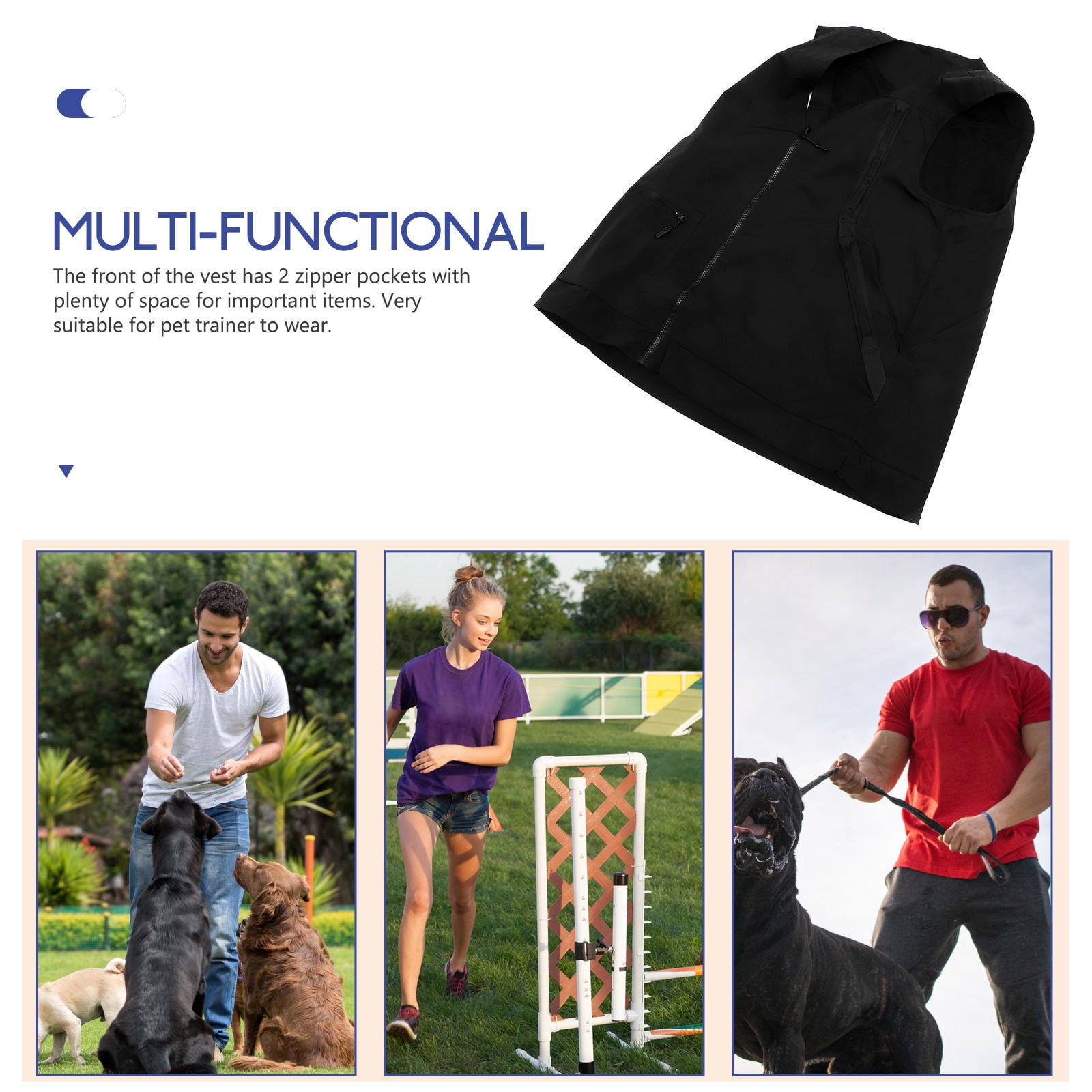 OFFIGAM Dog Handler Obedience Vest Black with Comfortable Mesh Lining, Zipper Pockets, and Adjustable Fit for Training