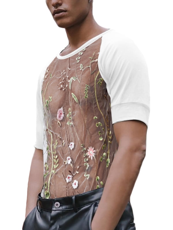 Men's Floral Mesh Embroidered Slim Fit Shirt Zambia | Ubuy