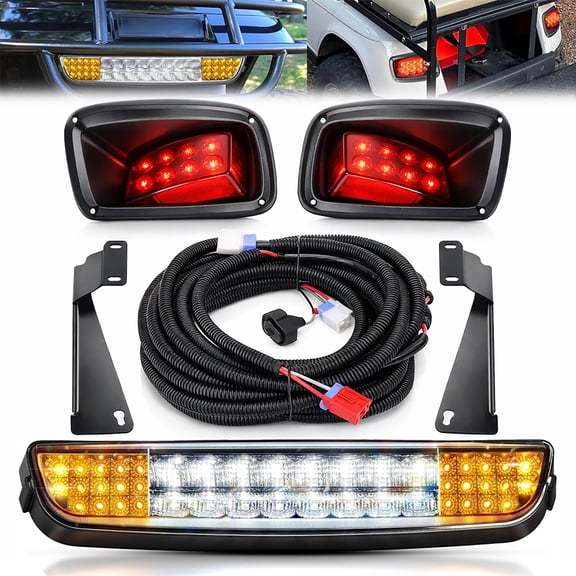 LED Golf Cart Light Kit Fits for EZGO TXT 1996-2013 12V Street Legal Headlight & Taillight Assembly with Wiring Harness, Fits Gas & Electric