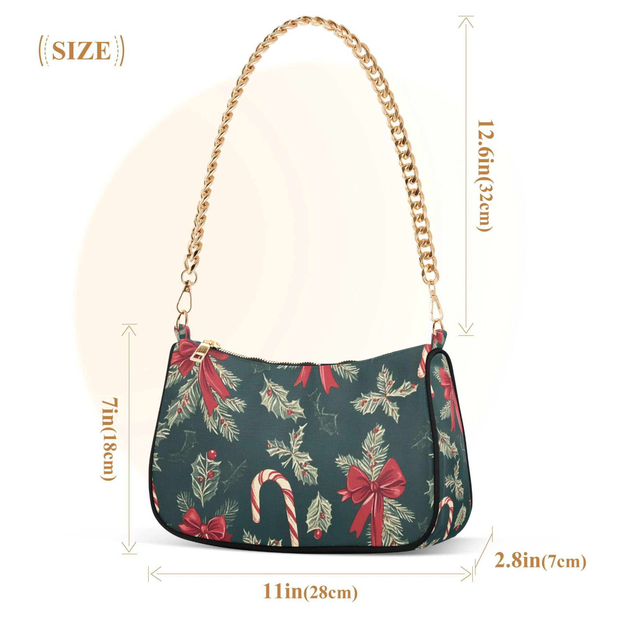 FORMRS Womens Shoulder Bag with Chain Strap Clutch Purse Cute Tote Handbag, Green Christmas Candy Canes