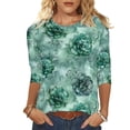 thumbnail image 2 of Tunic Blouse for Women Crewneck 3/4 Sleeve Boho Casual Loose Fit Tropical Leaf Scroll Print Soft Breathable Lightweight Fashion Pullover Summer Fall Tops, 2 of 5