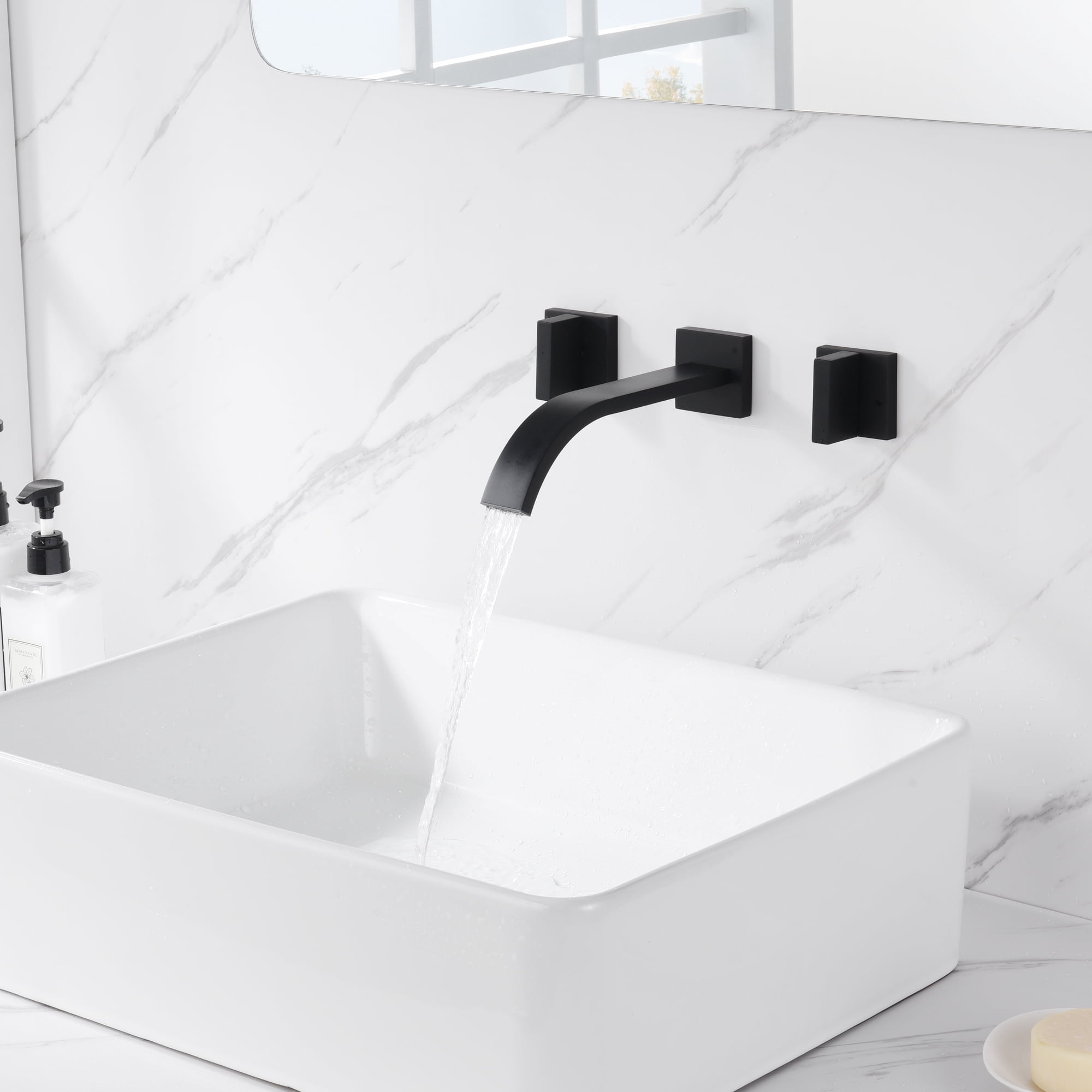 sumerain Black Bathroom Faucet Wall Mount Lavatory Faucet Includes Rough in Valve