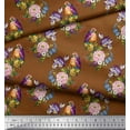 thumbnail image 3 of Soimoi Brown Cotton Duck Fabric Leaves,Floral & American Robin Bird Print Fabric by Yard 42 Inch Wide, 3 of 3