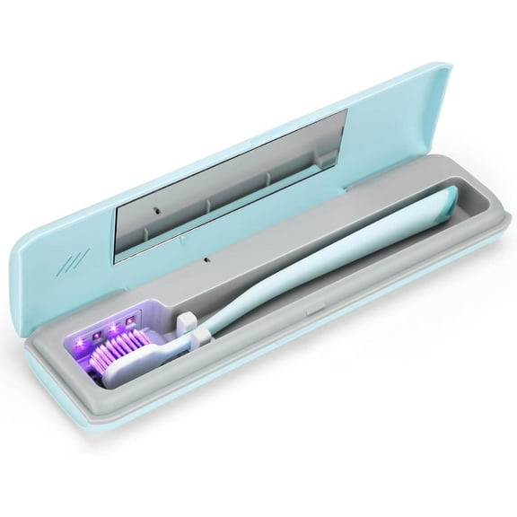 Toothbrush Sanitizer Case Travel Toothbrush Covers Case for Houshold and Traveling Power by AA Battery or USB-C Pink