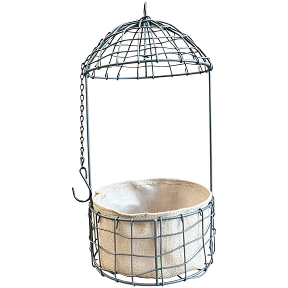 Outdoor Metal Hanging Basket Planter, Birdcage Style Planter Garden Organizer with Jute Liner and S-Hook, Retro Wire Decorative Pot for Flowers and Plants, Dark Grey
