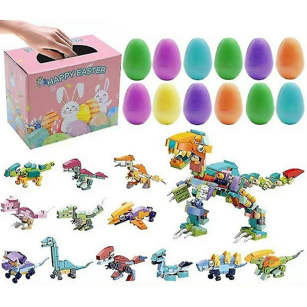 Paquete de 12 huevos sorpresa precargados con juguetes de bloques de construcción de dinosaurio para niños caza de huevos de Pascua rellenos de cestas de Pascua fiesta de Pascua Sailing Electrónica